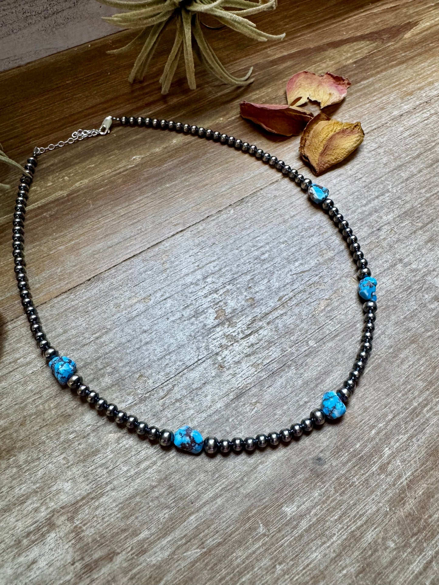 Golden Hill Turquoise & Sterling Silver Pearl Necklace – 16" + Extender