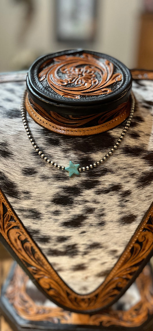 Sterling Silver Pearl Necklace with Turquoise Star