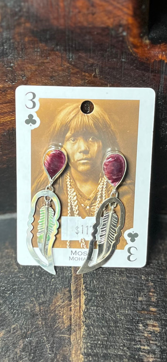 Purple Spiny Stud with High Shine Dangle Feathers *Native