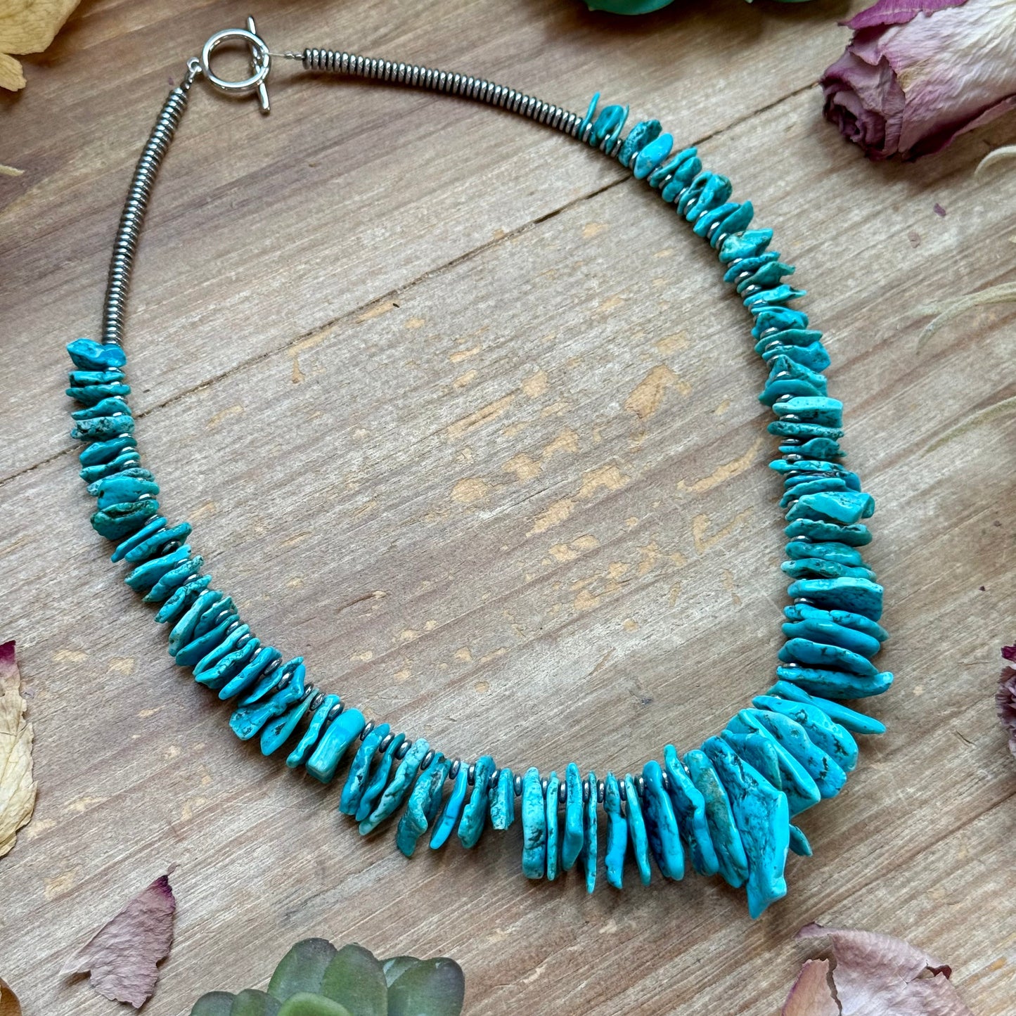 Blue Turquoise & Silver Hematite Necklace – 18”